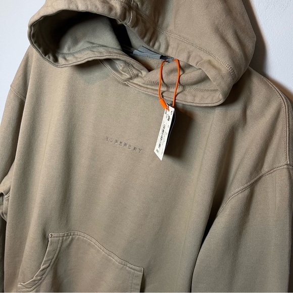Superdry Micro Logo Embroidered Boxy Hoodie Women’s size 10 Taupe Sweatshirt NEW - Picture 2 of 10